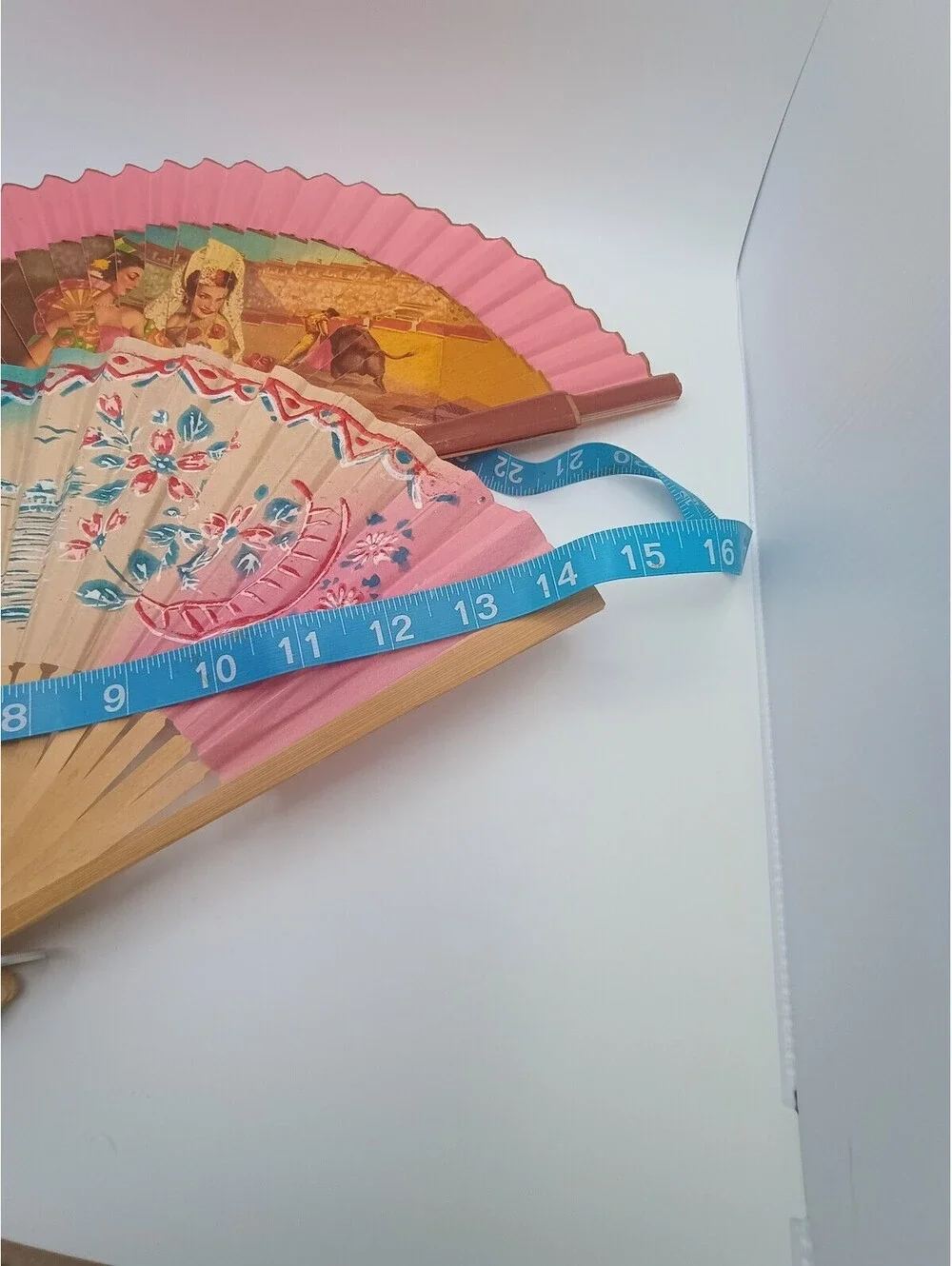 Vintage Handheld Folding Fans Set of 2 with Floral and Scene Designs